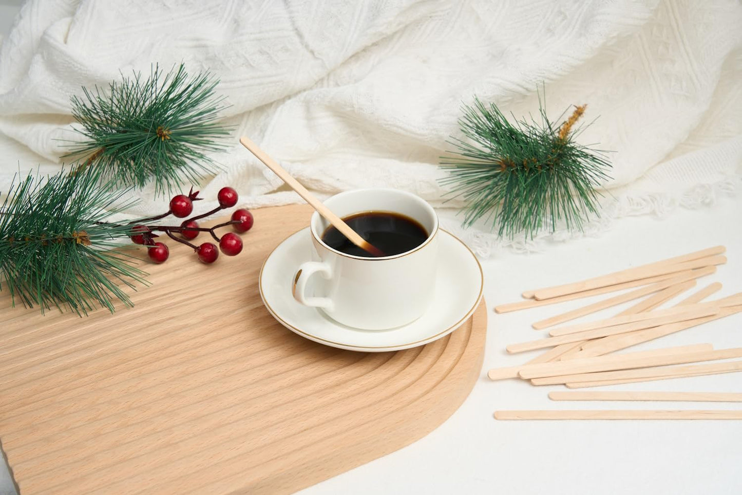 Gmark 5.5-Inch Ultra-Thick Individually Wrapped Wood Stir Sticks (200 Count) - 2.3mm Heavy Duty Birch Stirrers - Hygienic No-Snap Beverage Mixers & Craft Sticks for Coffee & Tea GM1115D
