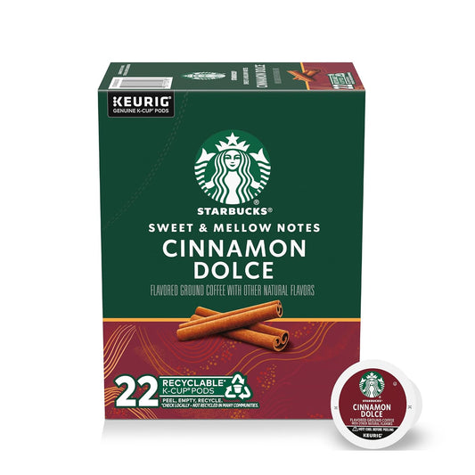 Starbucks K-Cup Coffee Pods - Cinnamon Dolce Flavored Hot or Iced Coffee | 22 Keurig Pods