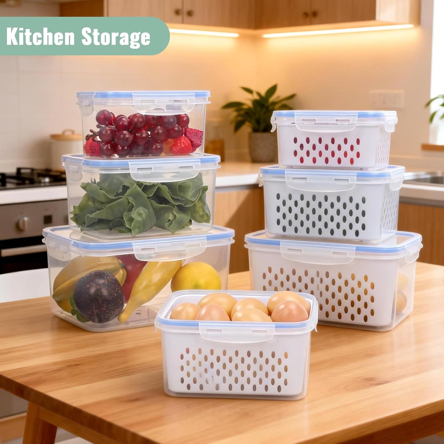 Skiennix 3 PCS Fruit Storage Containers - BPA-Free Plastic with Removable Strainer Lid for Fresh Berries
