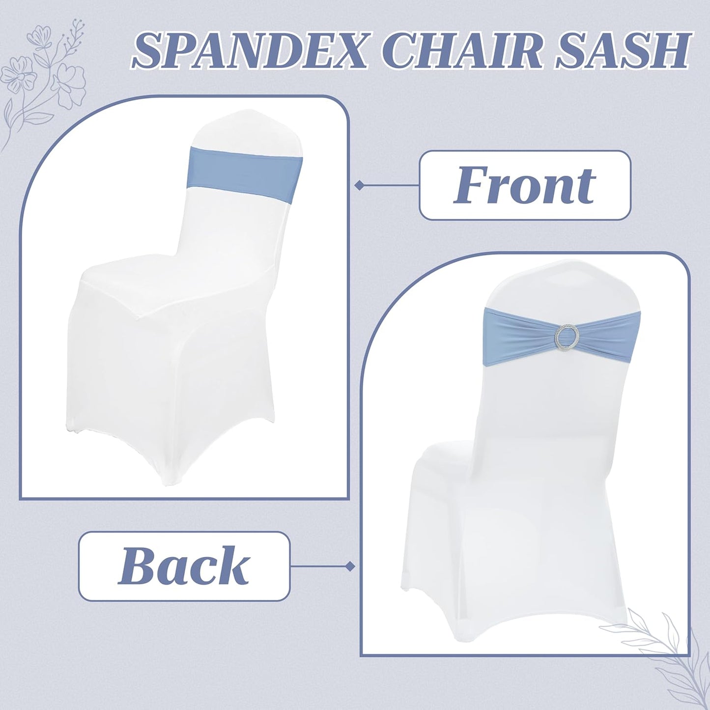 MDS Spandex Chair Sashes - Premium Stretch Covers with Buckle Slider for Weddings | Baby Blue, Pack of 75