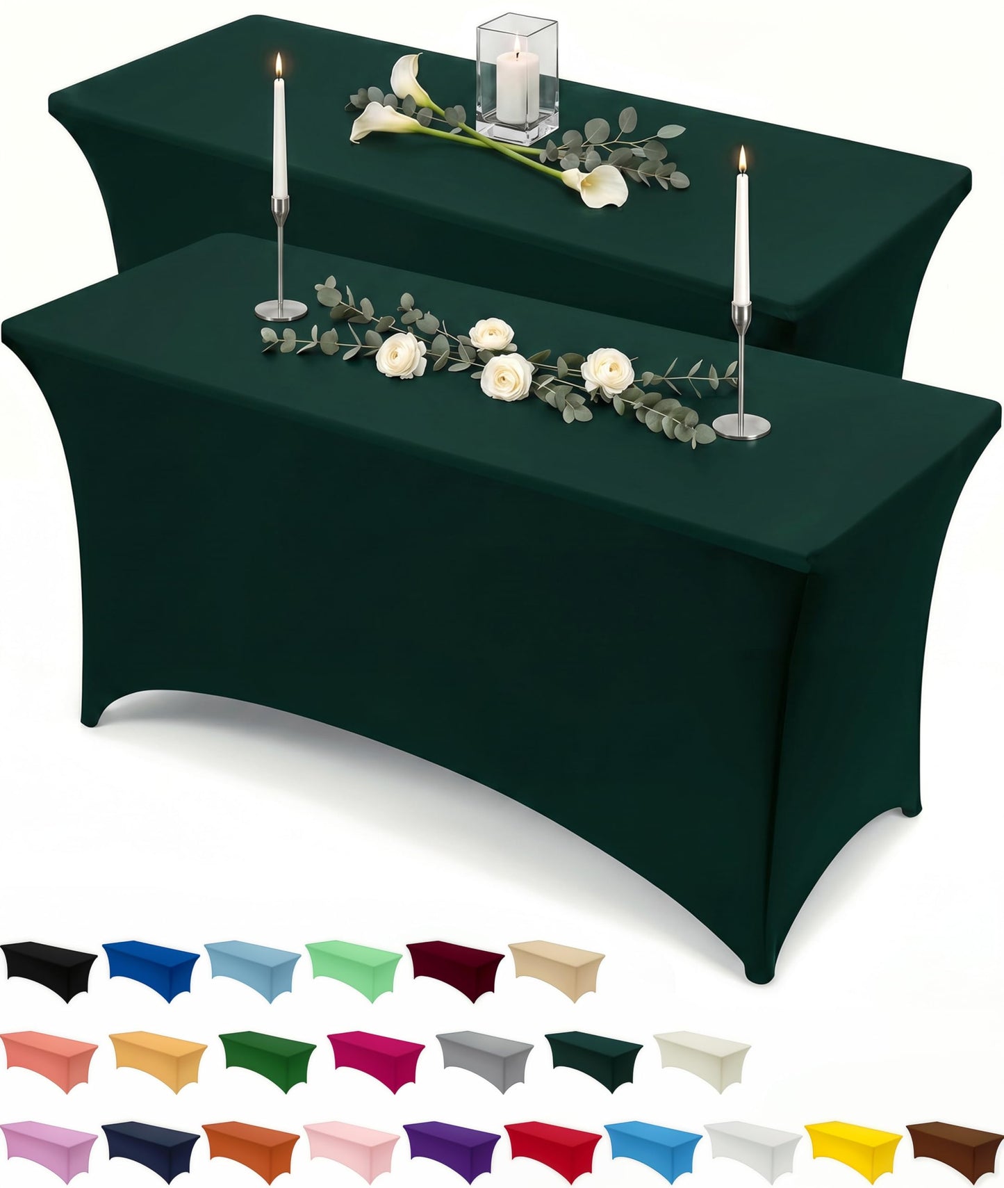 Utopia Kitchen Spandex Tablecloth 10 Pack [6FT, Hunter Green] Tight, Fitted, Washable and Wrinkle Resistant Stretch Table Cloth Rectangle Cover for Trade Show, Weddings & Parties [72Lx30Wx30H Inch]