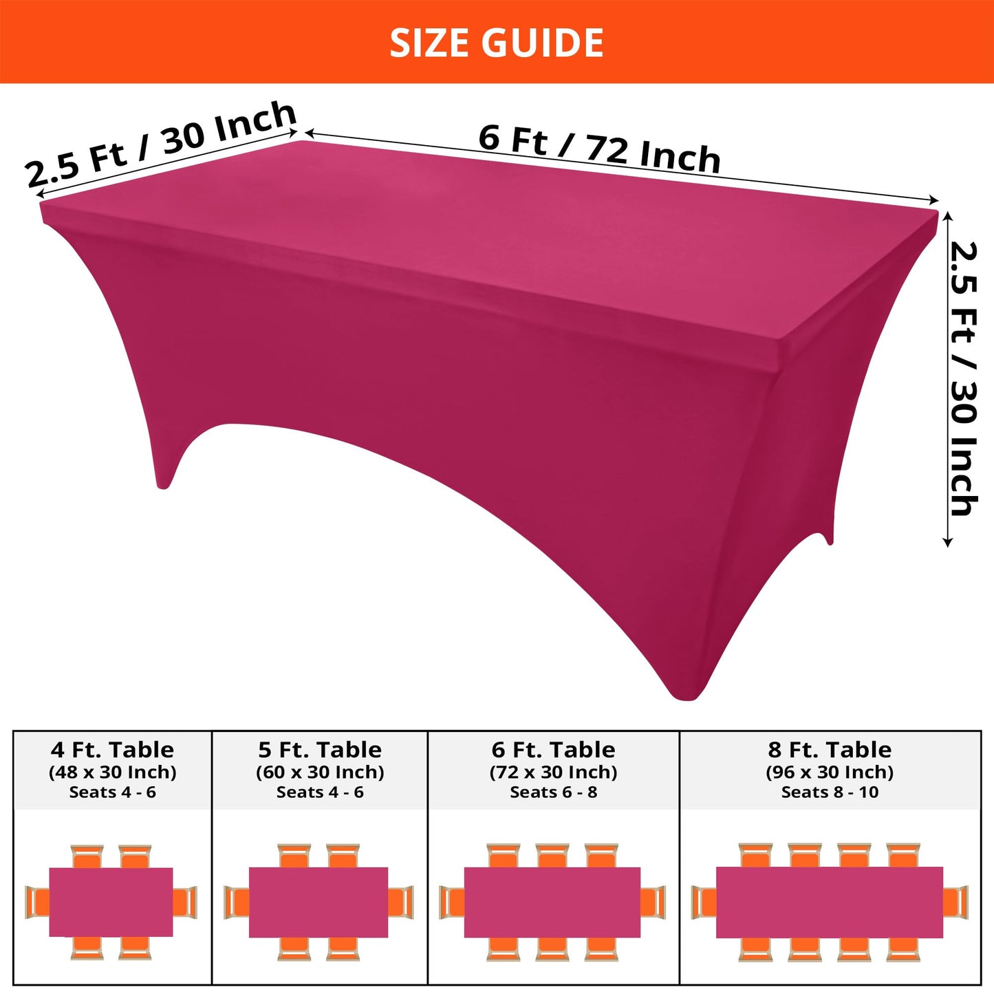 Utopia Kitchen Spandex Tablecloth 10 Pack [6FT, Fuchsia] Tight, Fitted, Washable and Wrinkle Resistant Stretch Table Cloth Rectangle Cover for Trade Show, Weddings & Parties [72Lx30Wx30H Inch]