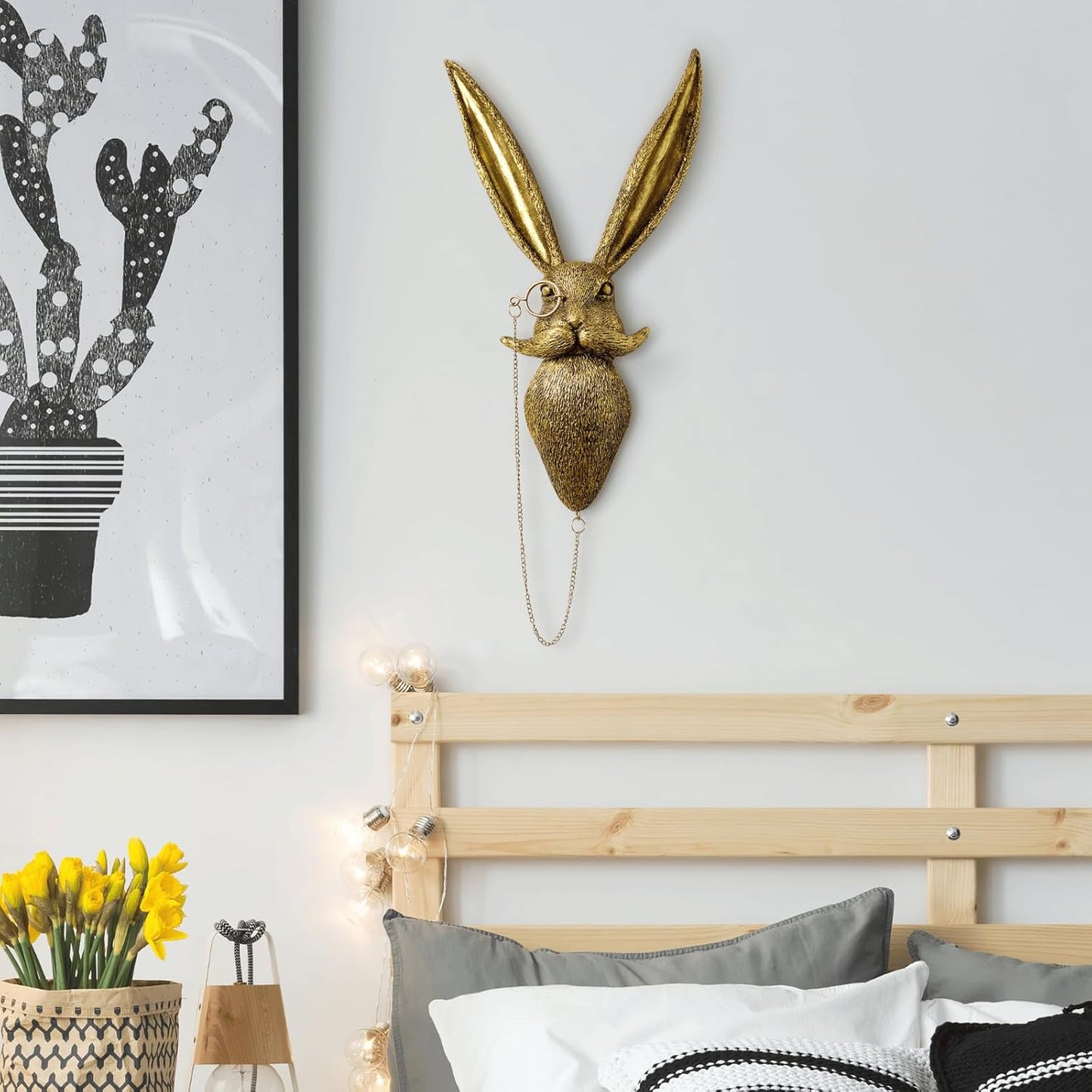 Montresor Animal Head Wall Art - Gold Rabbit Sculpture | Lightweight PU Foam Decor, 16 Inches