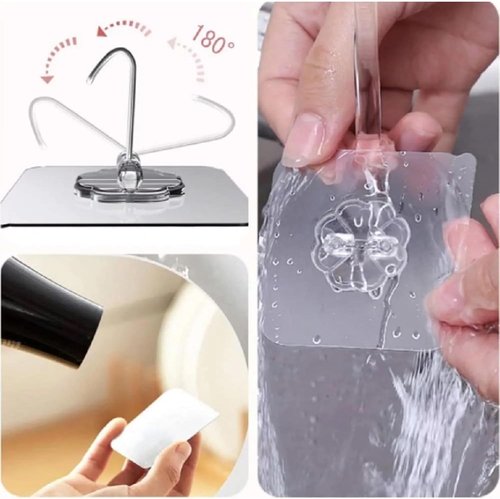 Heavy-Duty Adhesive Hooks by [Brand Name] - Waterproof Transparent Wall Hooks for Bathroom, Kitchen & Outdoor | 50 Pack