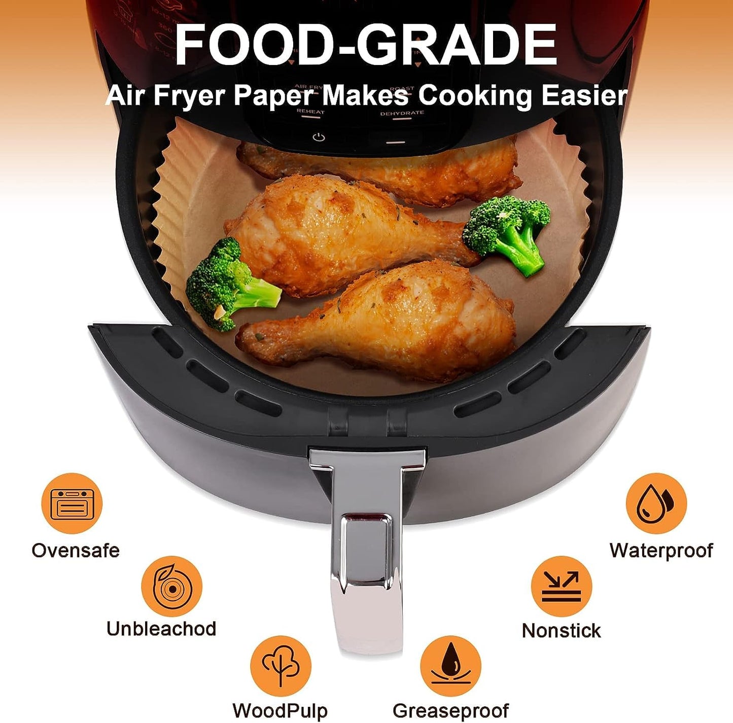 Air Fryer Liners Disposable for Most 4-7 QT Air frye, 100 Pcs Non-Stick Parchment Paper for Baking 7.9 Inch Air Fryer Paper Liners Round Airfryer Liners