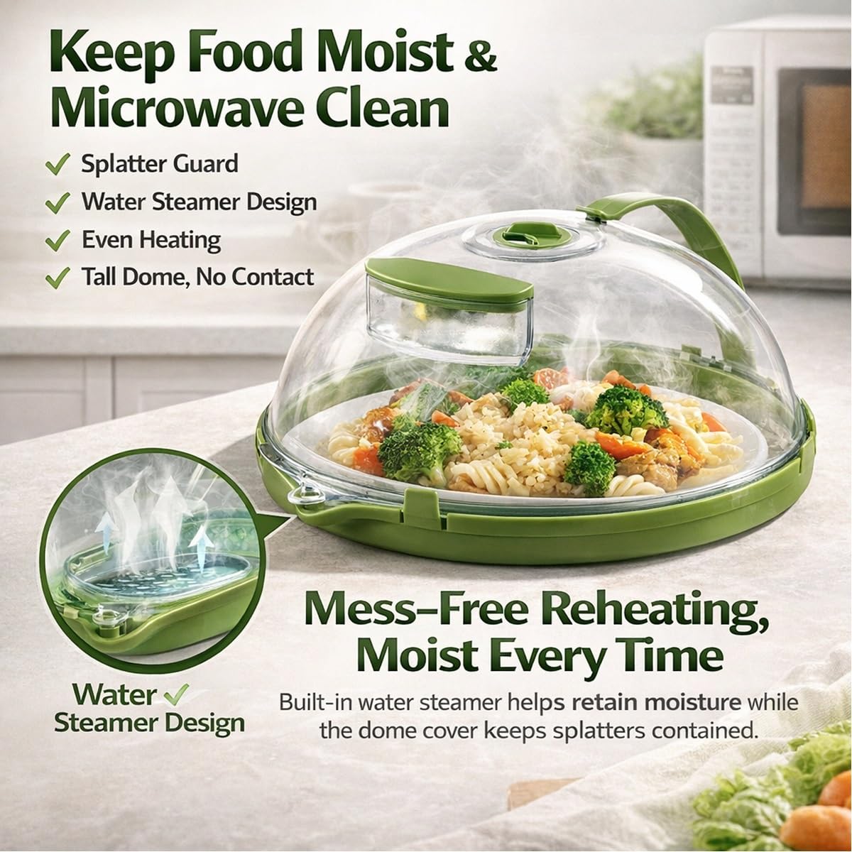 Microwave Splash-Proof Food Cover, Splatter Screen Guard with Water Steamer, Glass Bowl Overflow Drain Helmet Plate Covers, Magnetic Bacon Cooker, Collapsible Silicone Panel(10in)