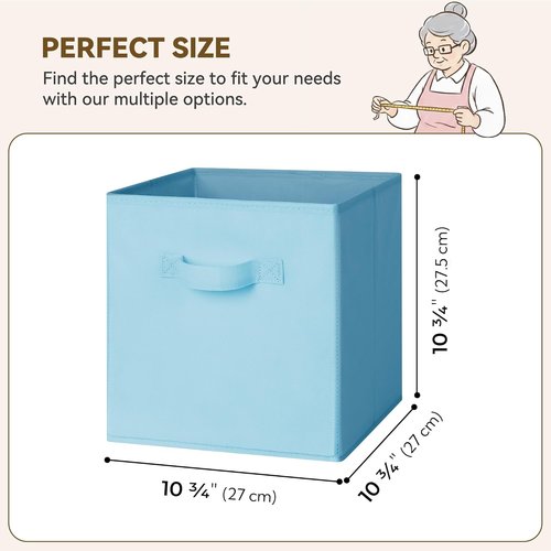 Granny Says Cube Storage Organizer - 11 Inch Foldable Storage Bins with Handles | Light Blue 6-Pack for Kids' Rooms