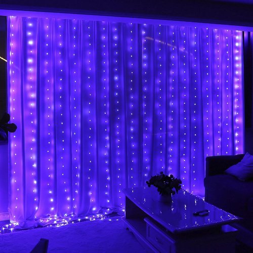 HXWEIYE 300LED Fairy Curtain Lights - 9.8x9.8Ft USB Plug-In with Remote | 8 Modes for Indoor Decor, Purple