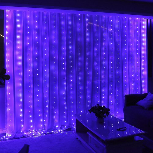 HXWEIYE 300LED Fairy Curtain Lights, 9.8x9.8Ft USB Plug-in 8 Modes Christmas String Hanging Lights with Remote for Bedroom Backdrop Wedding Indoor Wall Decor, Purple, Tangle-Free – 1 Pack