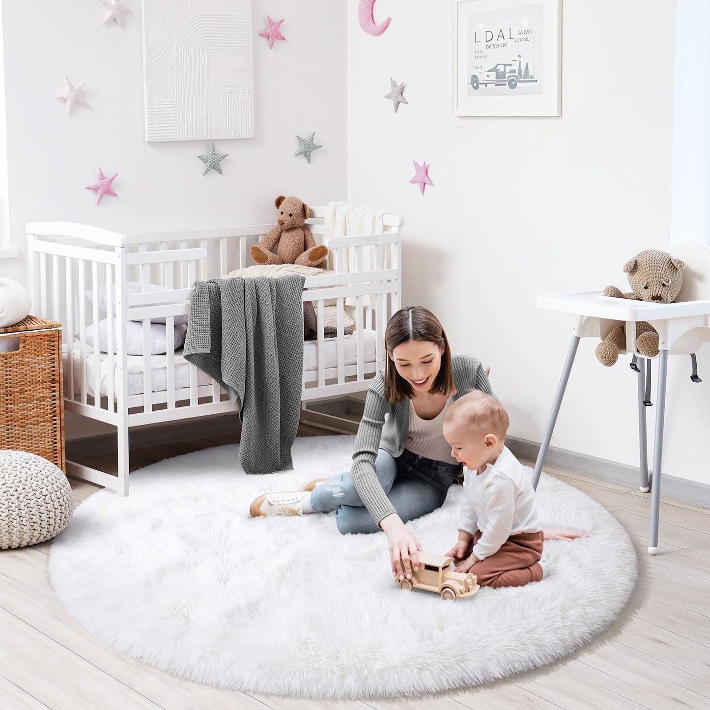 KIXINWA Round Rug for Bedroom, 4x4 Fluffy Soft Circle Area Rugs for Kids Girls Nursery Room, Washable Plush Shaggy Indoor Floor Bedside Living Room Circular Carpet, Home Decor Aesthetic, White