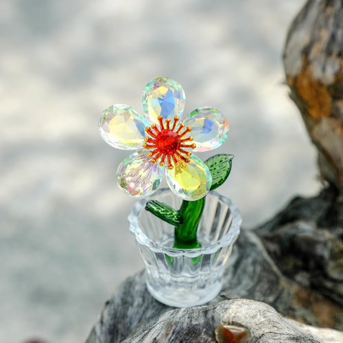 Crystal Peach Blossom Mini Ornament - Elegant Glass Flower Figurine for Home & Office Decor | 2.9 x 1.5 in