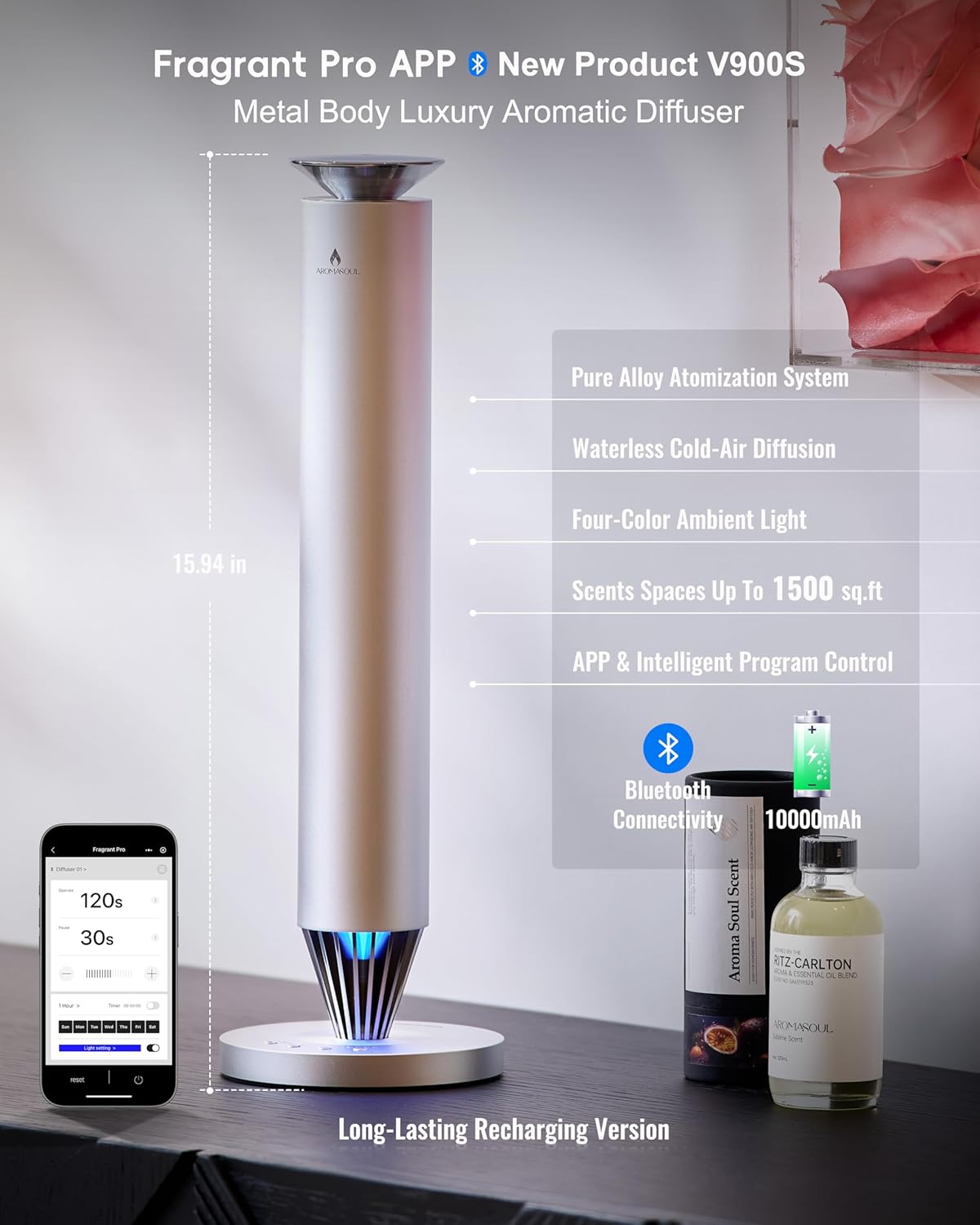 **Skiennix Wireless Rechargeable Scent Diffuser Starter Kit - 1500 Sq Ft Coverage, Mood Light & Essential Oil**