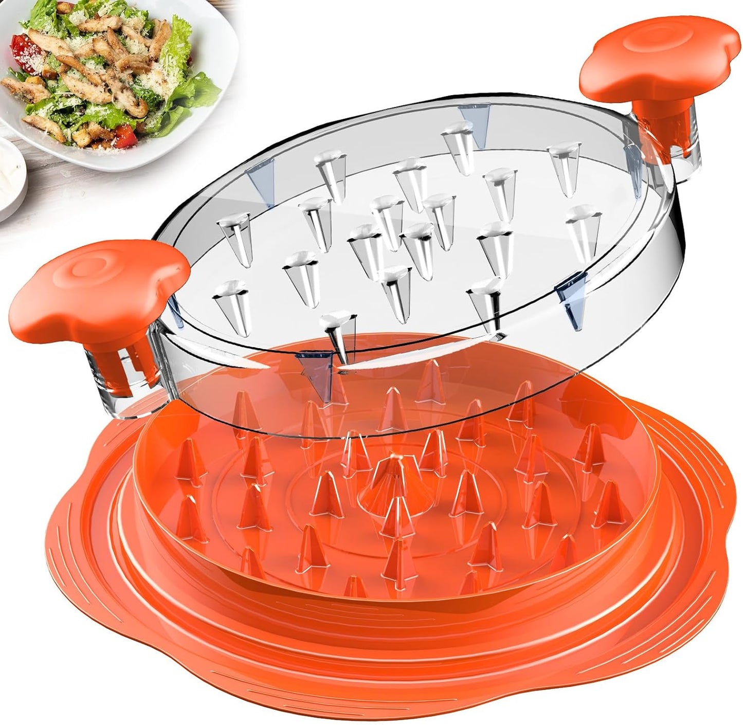 SURETIVIAN Chicken Shredder - Ergonomic Meat Shredder Tool with Brush & Fork | BPA-Free, Anti-Slip, Large Size (Orange)