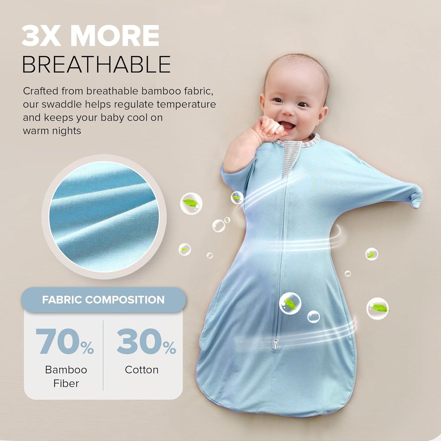 Skiennix Baby Sleep Swaddle - 2-Way Zipper Sleep Sack for Newborns (Honey Cream, Small 0-3 Months)