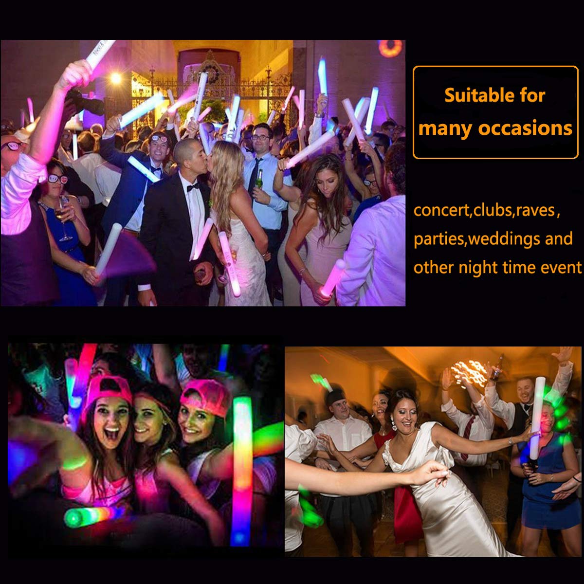 Bylaotrs Foam Glow Sticks Bulk 60 Pack,3 Modes Flashing LED Light Sticks Glow in The Dark Party Supplies Light Up Toys for Parties Wedding Birthday Concert Christmas Halloween