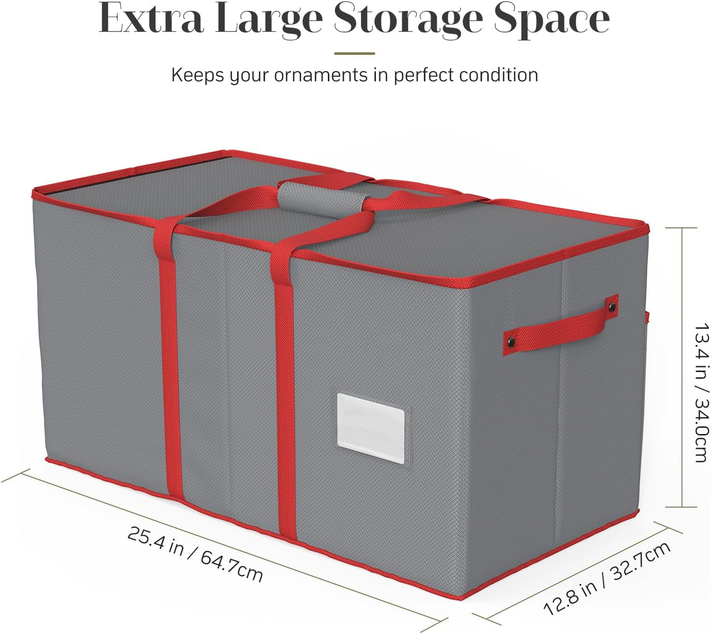 Winpull Christmas Ornament Storage Box - Large 128-3'' Holiday Ornament Organizer with Adjustable Dividers & Dual Zipper (Grey)