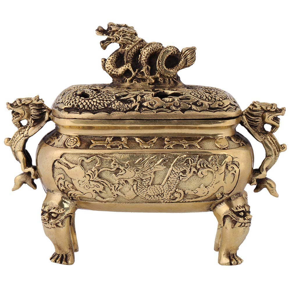 EMUKOEP 1PC Antique Bronze Copper Chinese Dragon Incense Burner Holder Home Decoration Incense Tower Burner