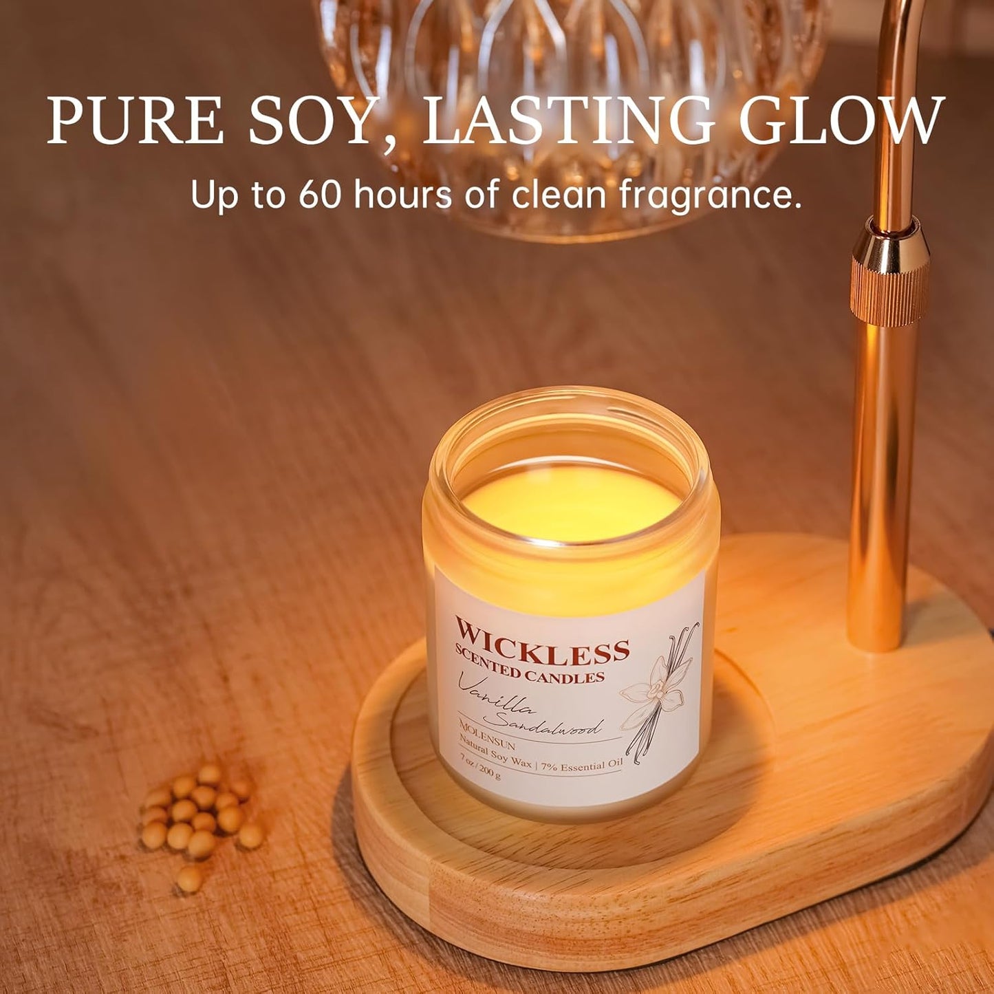 Skiennix Wickless Candle - Vanilla Sandalwood Aroma with 10ml Essential Oil | Flameless Non-Toxic Soy Scented Gift for Home