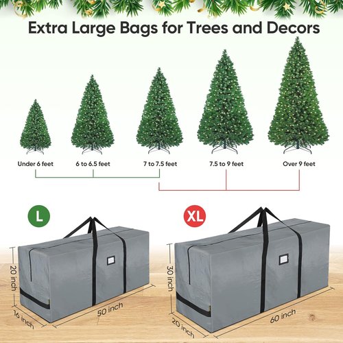 BALEINE 9 ft Christmas Tree Storage Bag - Heavy Duty Extra Large with Reinforced Handles & Dual Zippers (Gray)