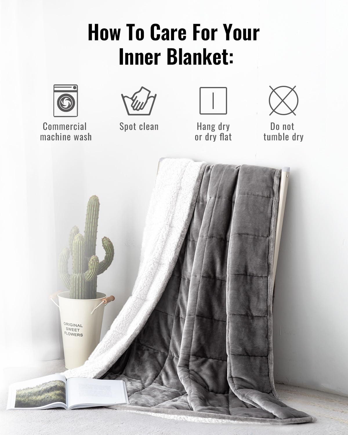 Weighted Blanket Queen Size 15lbs 60x80 inches, Uttermara Sherpa Weighted Blankets with Soft Plush Fleece, Cozy Warm White Sherpa Snuggle Thick Heavy Blanket Great for Sleep and Calming, Grey