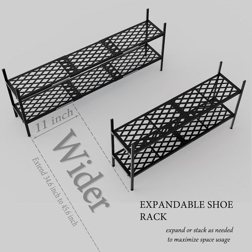 Expandable Shoe Rack by [Brand Name] - 2-Tier Metal Shoe Shelf Organizer for Closet & Entryway | Black