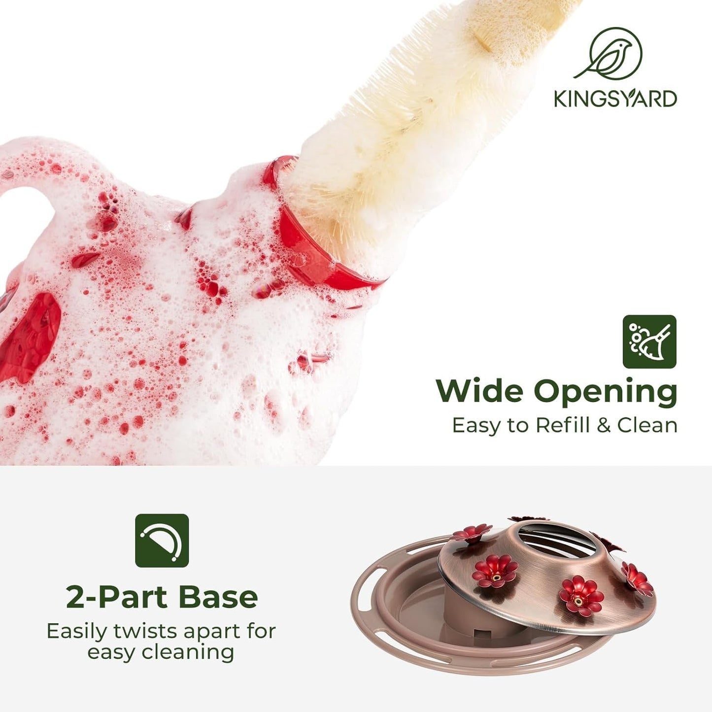 Kingsyard Hummingbird Feeder - 16 Oz Outdoor Glass Nectar Feeder with 6 Feeding Ports & Ant Moat | Red Garden Décor Gift