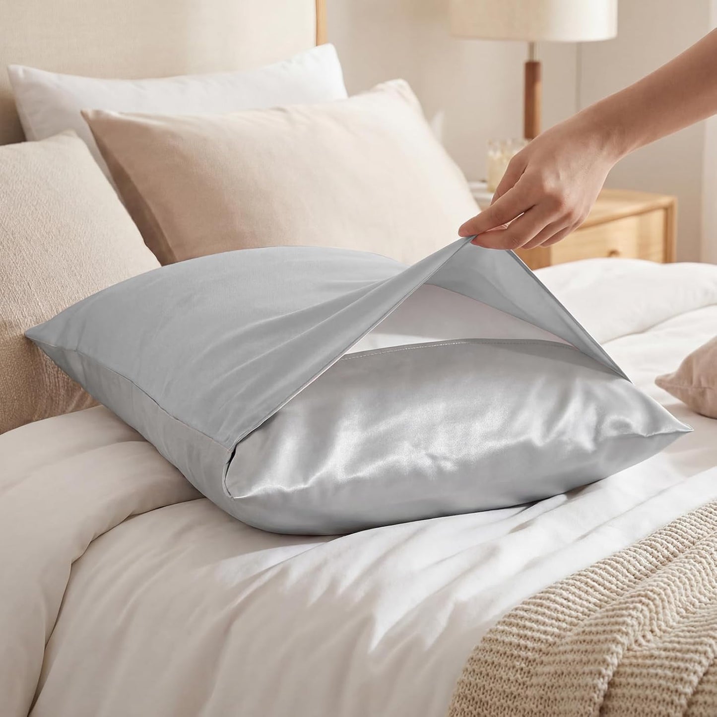 Slik Pillowcase - 100% Pure Mulberry Silk for Hair & Skin | Luxury Gray 19x29 Inch Pillow Cover