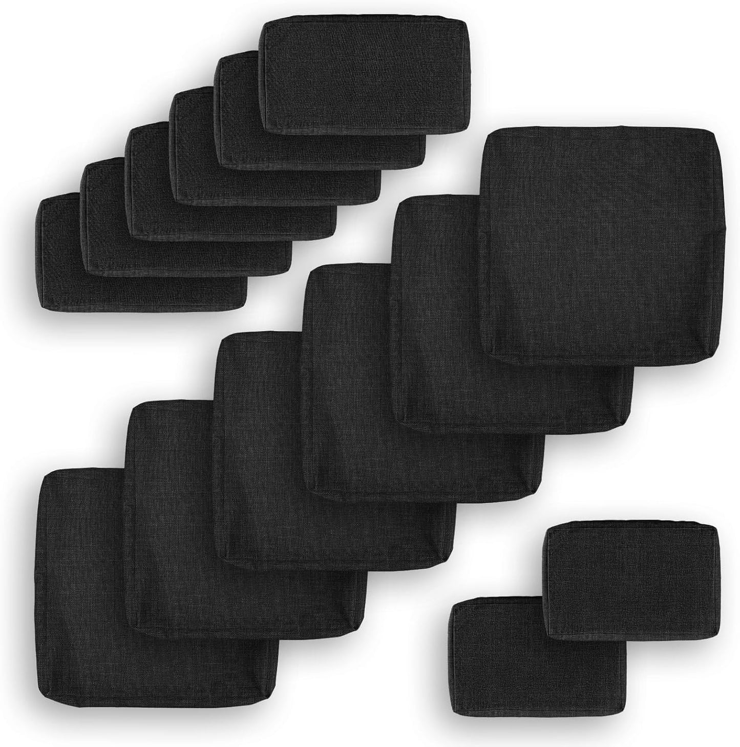 NICESOUL Outdoor Cushion Covers - 14 Piece Set, 25.6x25.6 Inch, All-Weather Black Slipcovers with Zipper