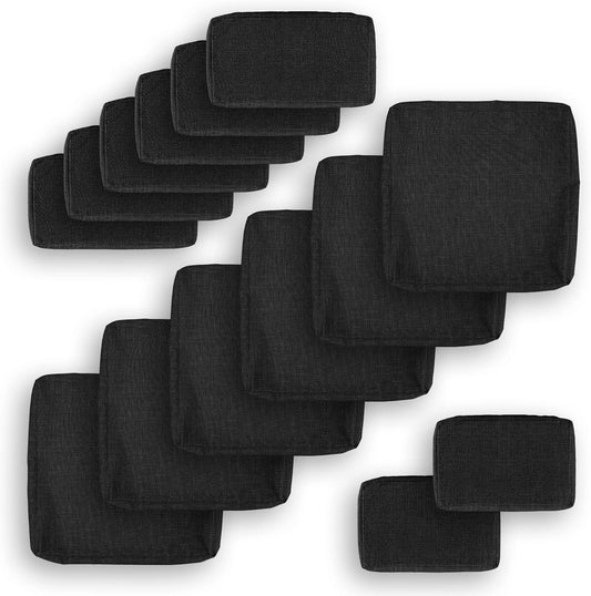 NICESOUL Outdoor Cushion Covers - 14 Piece Set, 25.6x25.6 Inch, All-Weather Black Slipcovers with Zipper