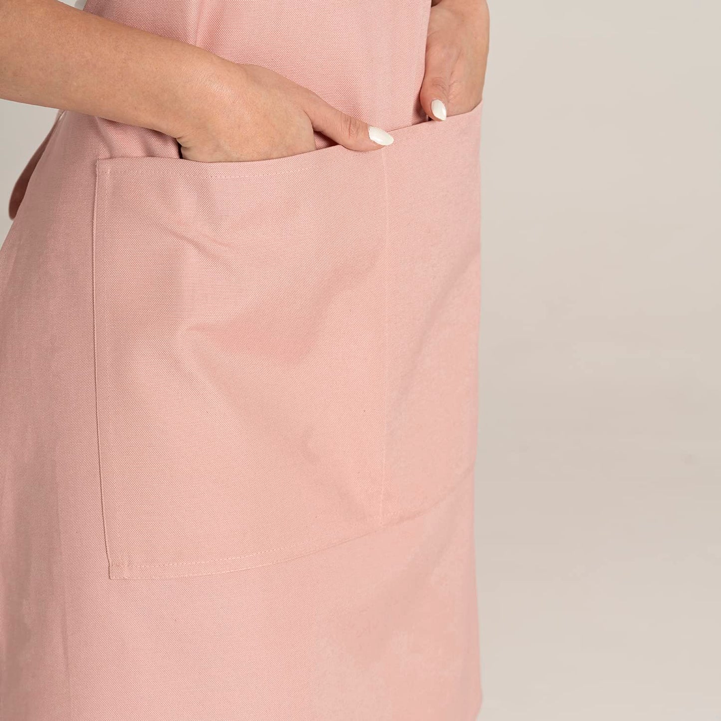 TOSHE Kitchen Apron Waterdrop Resistant Cotton Apron with adjustable Aprons for Women with Pockets 10 Color option Cooking Powder Pink Apron (Powder Pink)