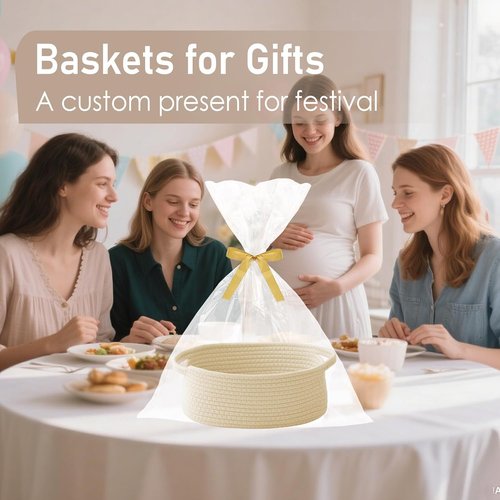 JMvicyroam Woven Basket - Small Rope Storage Bin with Handles | Beige 2-Pack for Organizing Shelves & Closets