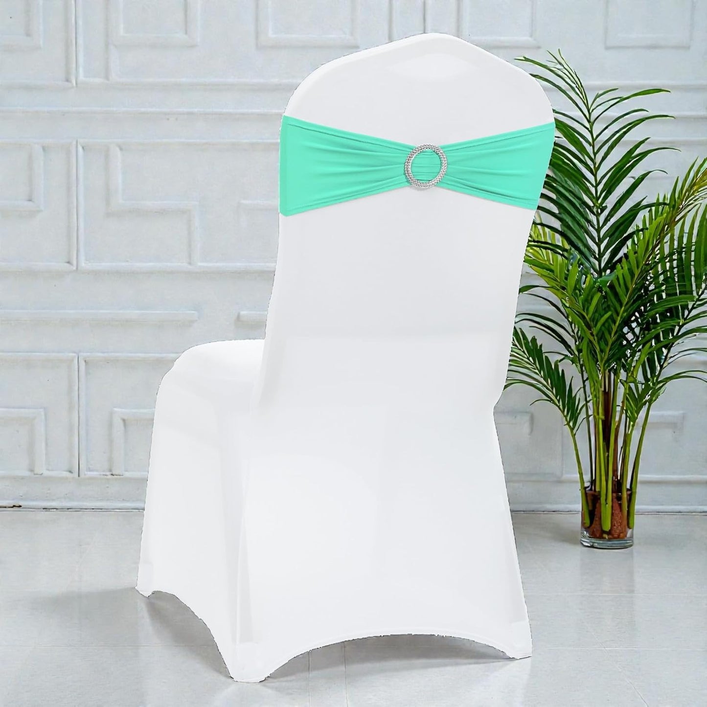 MDS Spandex Chair Sashes - Universal Fit Elastic Stretch Bands with Buckle Slider Bow | Sea Green, Pack of 150