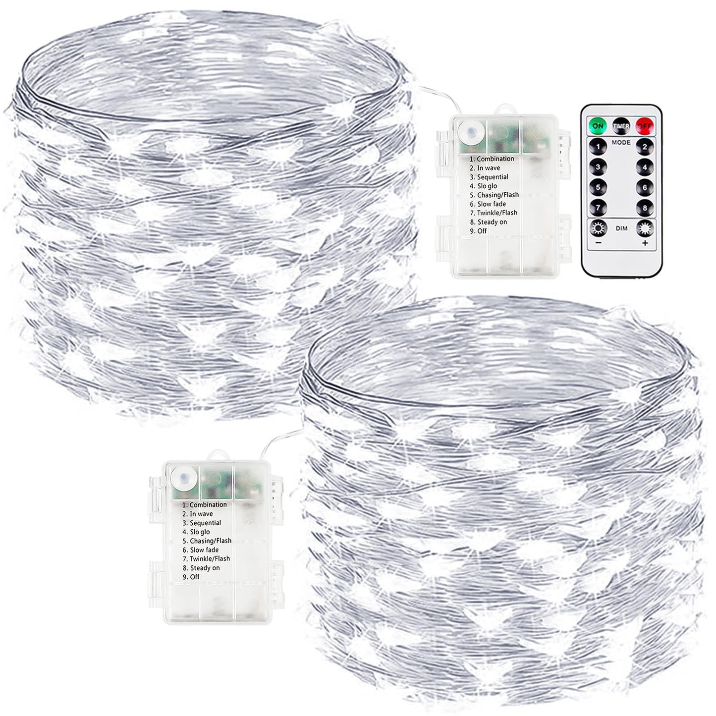 2-Pack Fairy Lights Battery Operated with Remote, Waterproof 33FT 100 LED Battery String Lights Outdoor Indoor, 8 Modes Twinkle Lights with Timer for Bedroom Wedding DIY Christmas Decor (Cool White)