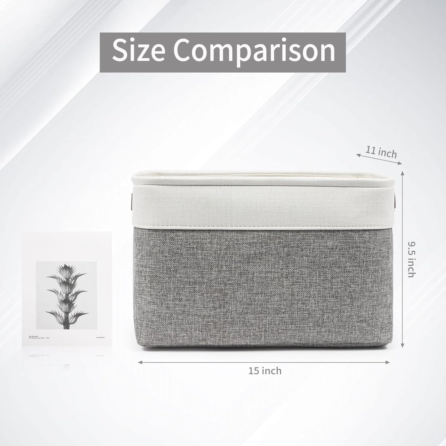 Bagnizer Storage Bins - Large Fabric Baskets for Organizing | 3-Pack Decorative Linen Bins (Grey & White) 15x11x9.5 Inches