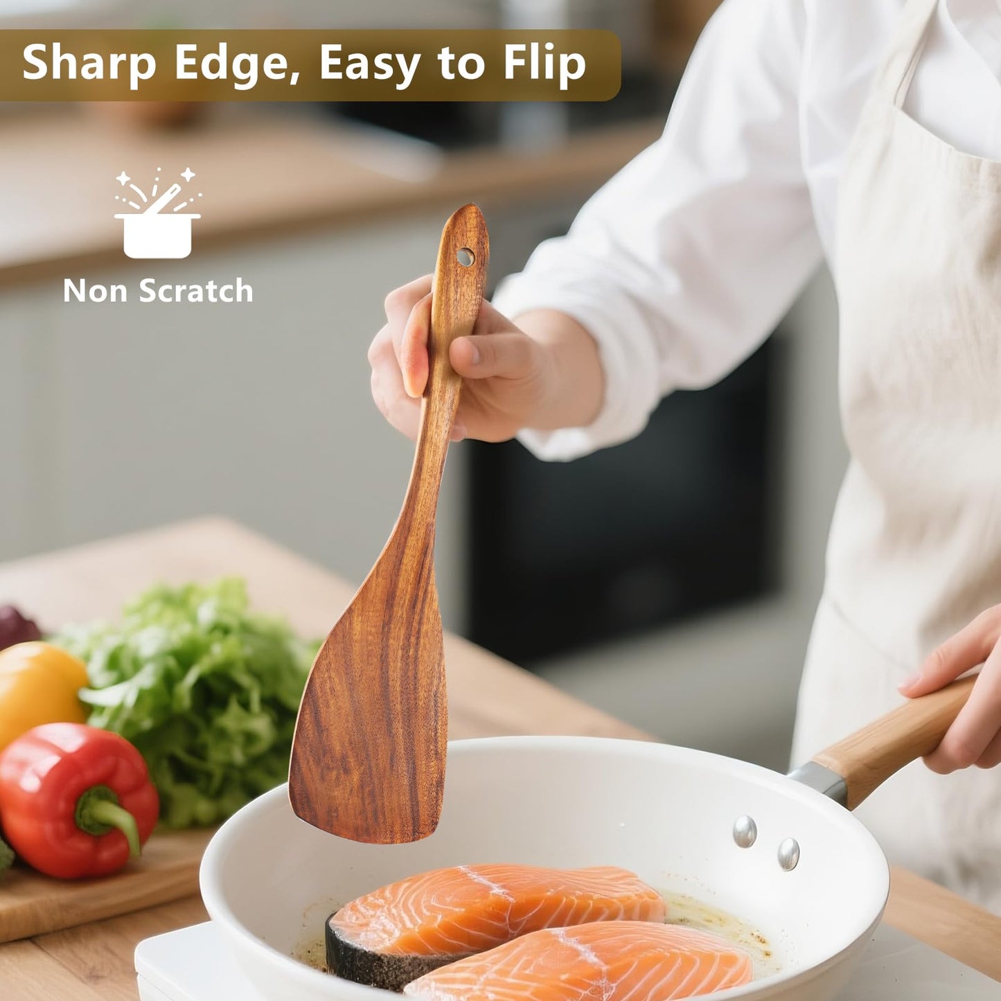 6 Pack Wooden Spoons For cooking – Heat-Resistant Wood Spatula with Comfort Grip, Lightweight Kitchen Cooking Utensils set, wood Spoon utensil Set Perfect for Non-Stick Cookware