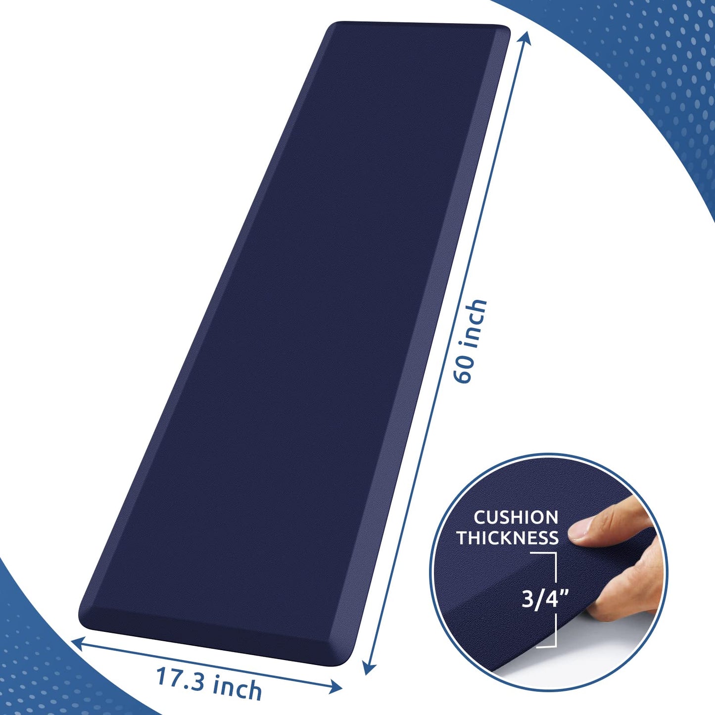 KitchenClouds Kitchen Mat Cushioned Anti Fatigue Kitchen Rug 0.8inch Water Resistant Non Slip Kitchen Rugs and Mats Standing Desk Mat Comfort Floor Mats for Kitchen Sink Office (17.3"x60",Blue)