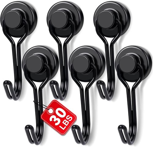 E BAVITE Magnetic Hooks - Heavy Duty 30lbs+ Magnet Hooks for Home & Kitchen | 6pcs Black