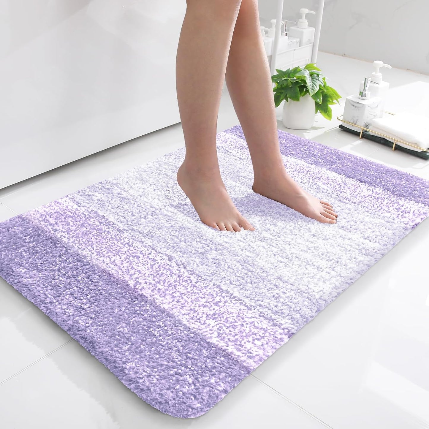 OLANLY Bath Rug Mat - Extra Soft Microfiber with Rubber Backing | Quick Dry, Machine Washable, 36x24, Light Purple