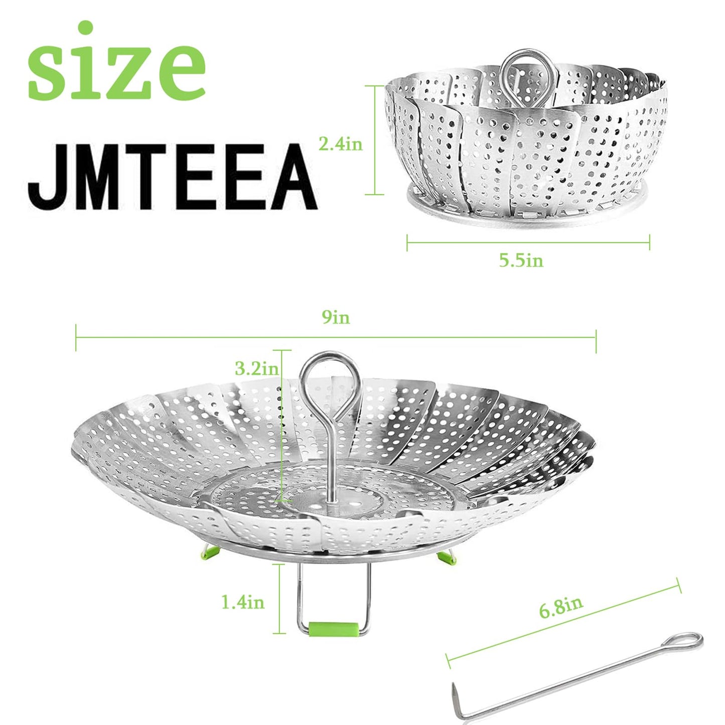 Steamer Basket Stainless Steel Vegetable Basket Metal Handle Folding Silicone Feet Steamer Insert for Cooking Veggies Fish Seafood Include Safety Tool,Fit Various Pot Pressure Cooker (5.1" to 9.5")