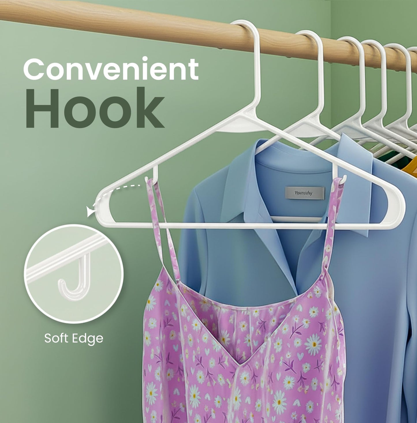 Utopia Home Plastic Hangers 50 Pack - Space Saving Clothes Hanger - Durable & Strong Closet Organizers and Storage with Built-in Strap Hooks - Essential for Shirts, Pants, Skirts & Coats (White)