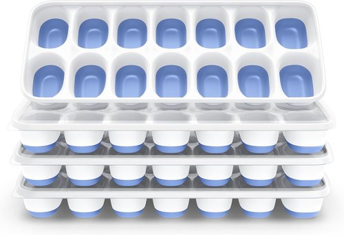 ChefAide Ice Cube Tray - Durable Stackable Trays with Removable Lids | 4 Packs, 56 Cubes for Cocktails & Coffee