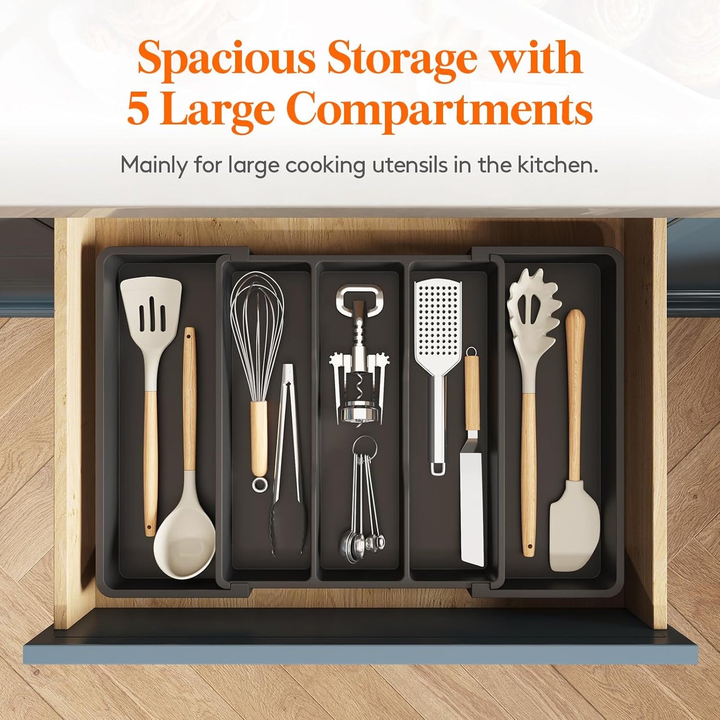 Lifewit Expandable Silverware Drawer Organizer Set - Adjustable BPA-Free Plastic for Cutlery & Utensils | Black