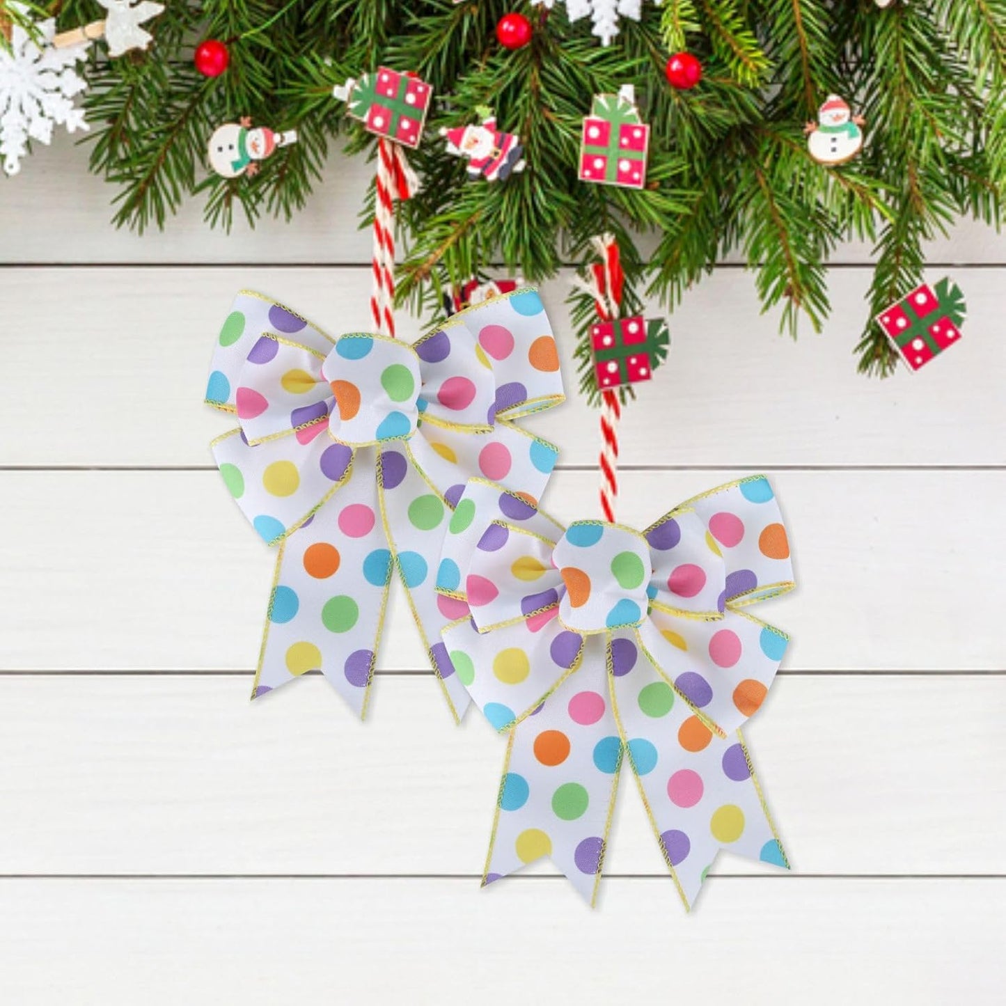 Meseey Burlap Wired Ribbon - Handmade Premade Bows for Wreaths & Gift Wrapping | Polka Dot Design
