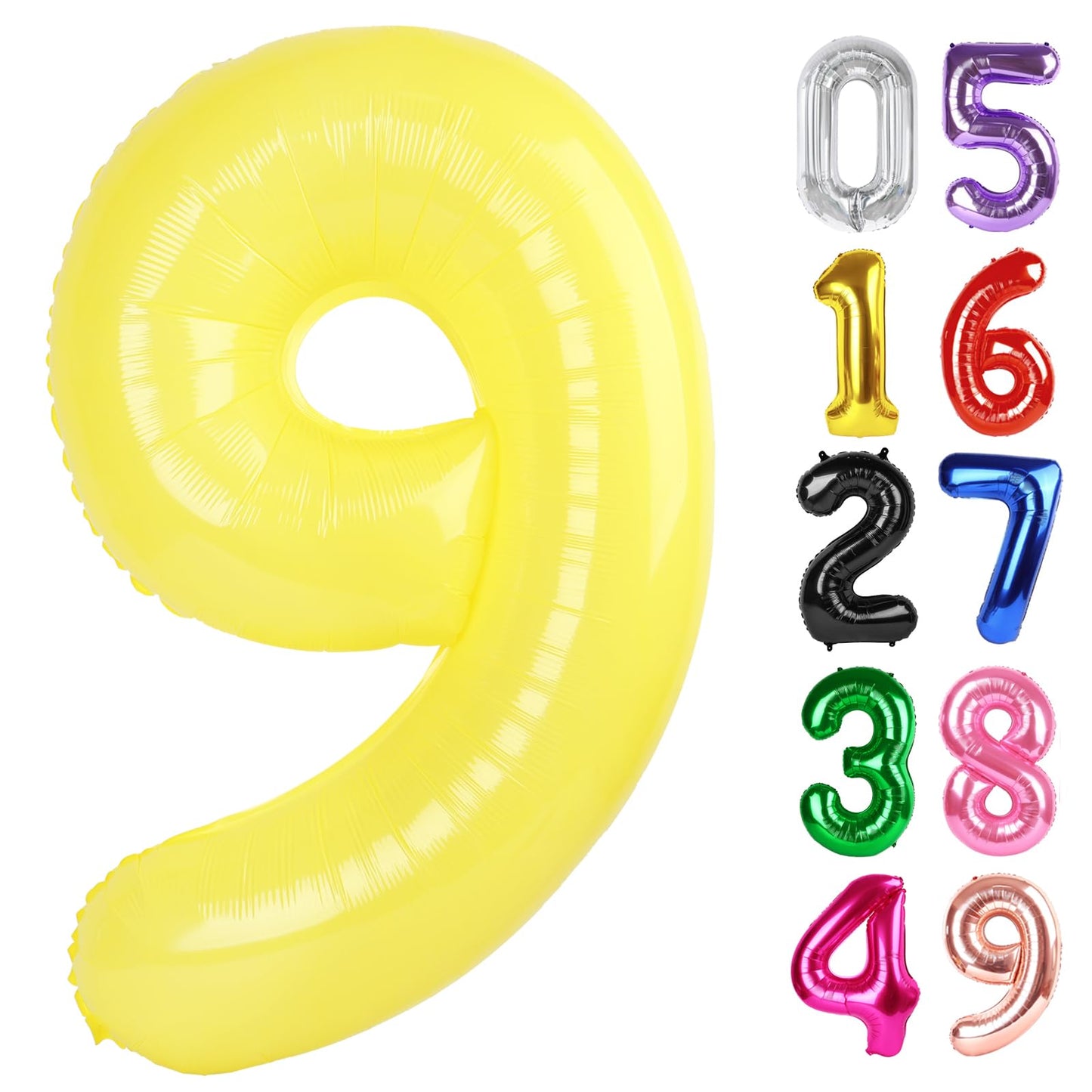 Yellow Number 9 Balloon 40 Inch, 9th Birthday Party Decorations for Children, Giant 9 Foil Balloon for Party Supplies