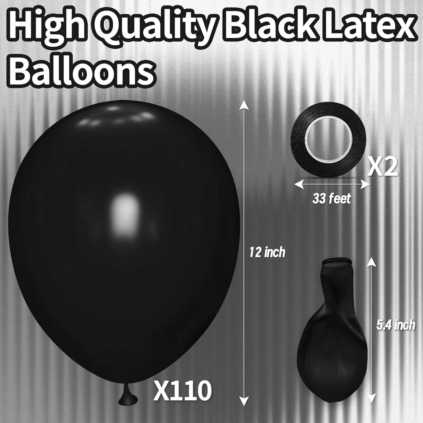 KAWKALSH Black Balloon | 12-Inch Thickened Latex Party Balloons - 110pcs for Birthdays & Weddings