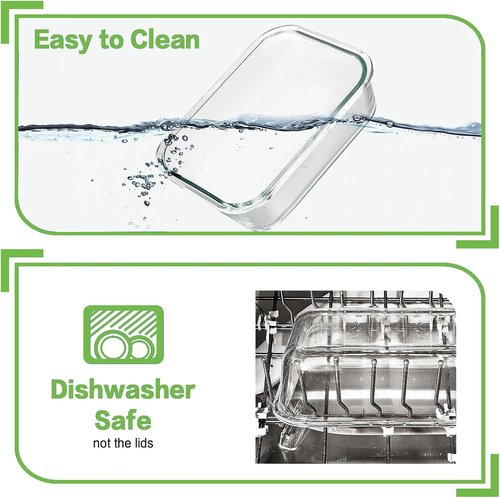 HOMBERKING Borosilicate Glass Meal Prep Containers - Airtight & Leak Proof | 10 Pack Set, 36oz & 14oz