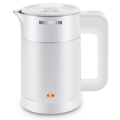 0.6L Small Electric Kettles Stainless Steel, Travel Mini Hot Water Boiler Heater, Double Wall Cool Touch Portable Teapot, Auto Shut-Off & Boil-Dry Protection, 120V/800W, 2 Year Warranty (white)