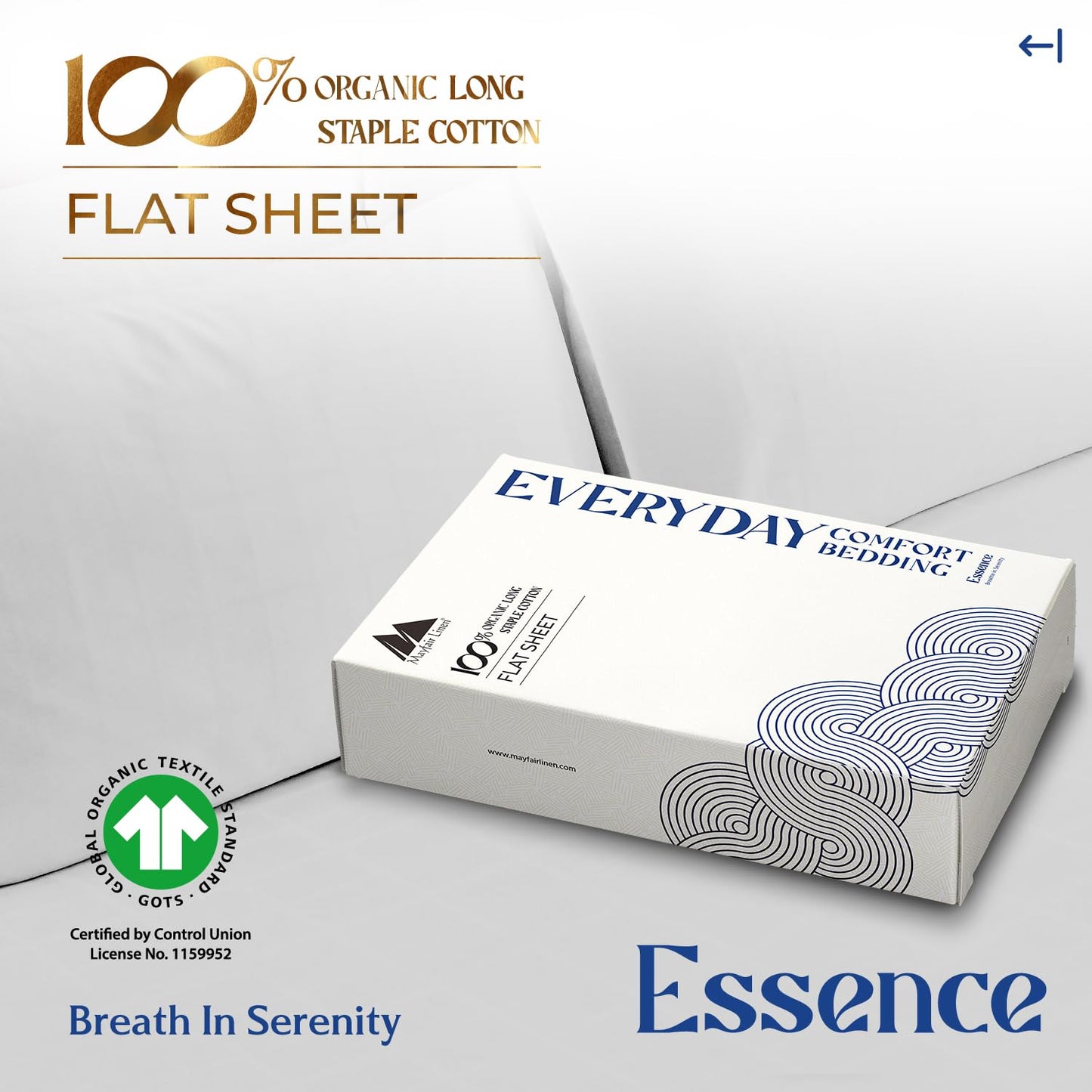 Mayfair Linen 100% Organic Cotton Percale Flat Sheet Twin Size - 1 PC Flat Sheet, White - Crisp, Cool and Strong Bed Linen, Top Sheets for Hot Sleepers, Luxury Breathable GOTS Certified Sheets