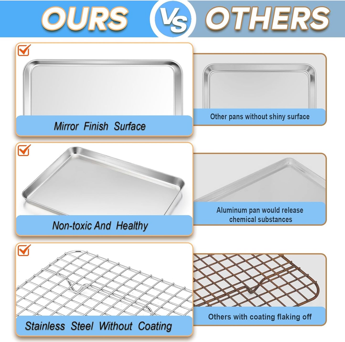 TeamFar Baking Sheet - 16 x 12 Inch Stainless Steel Cookie Pan with Rack | Heavy-Duty & Oven Safe