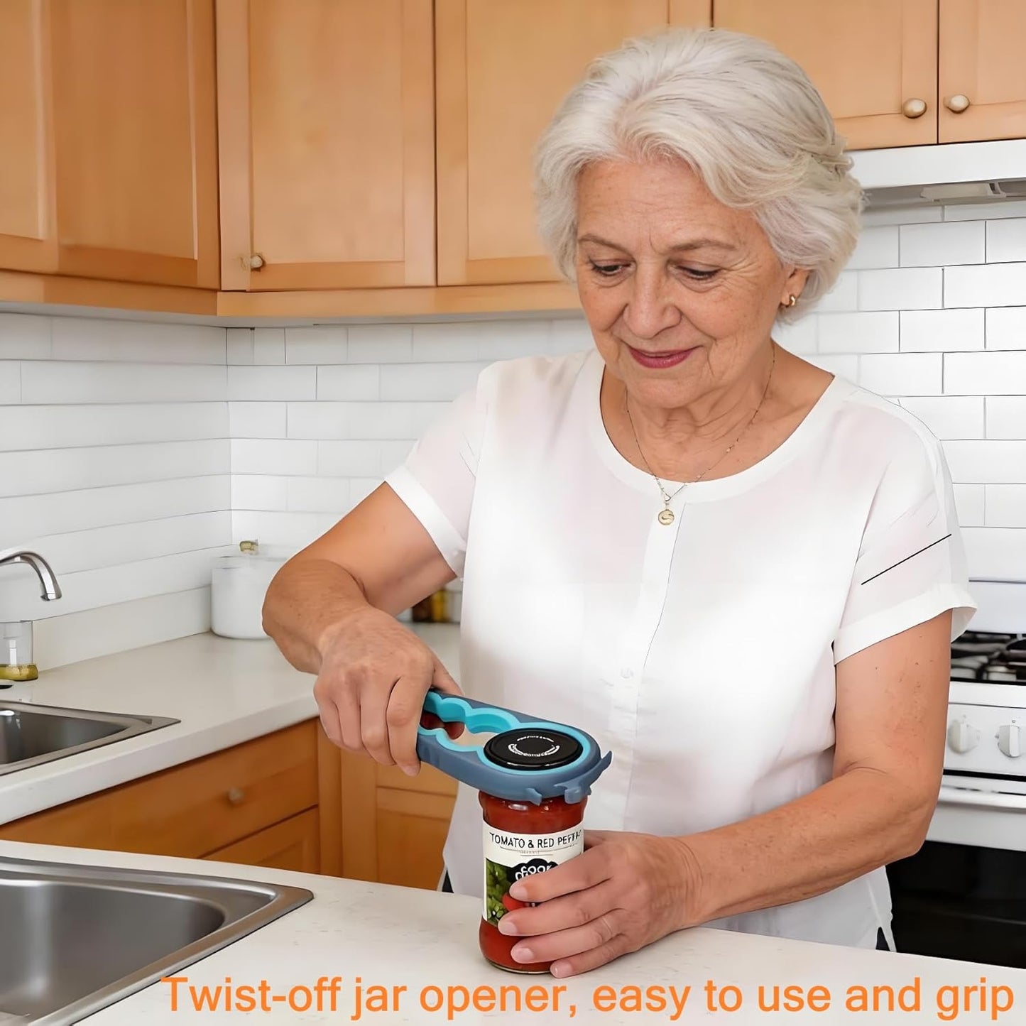 Otstar Jar Opener - Effortless Bottle & Can Opener for Seniors with Arthritis | Blue & Grey